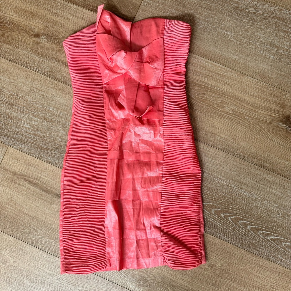 Hot Pink Taffeta Strapless Bow Mini Party Dress